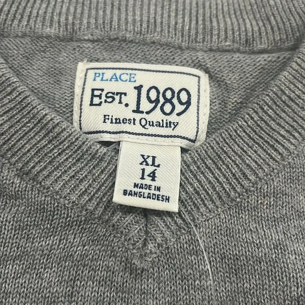 Children’s Place Sweater Boys XL 14 Long Sleeve V-neck Heather Grey 100% Cotton